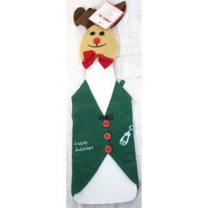 NEW AMGLO Christmas Bottle Dresser Wine Bottle Cover Reindeer Brown & Green Vest